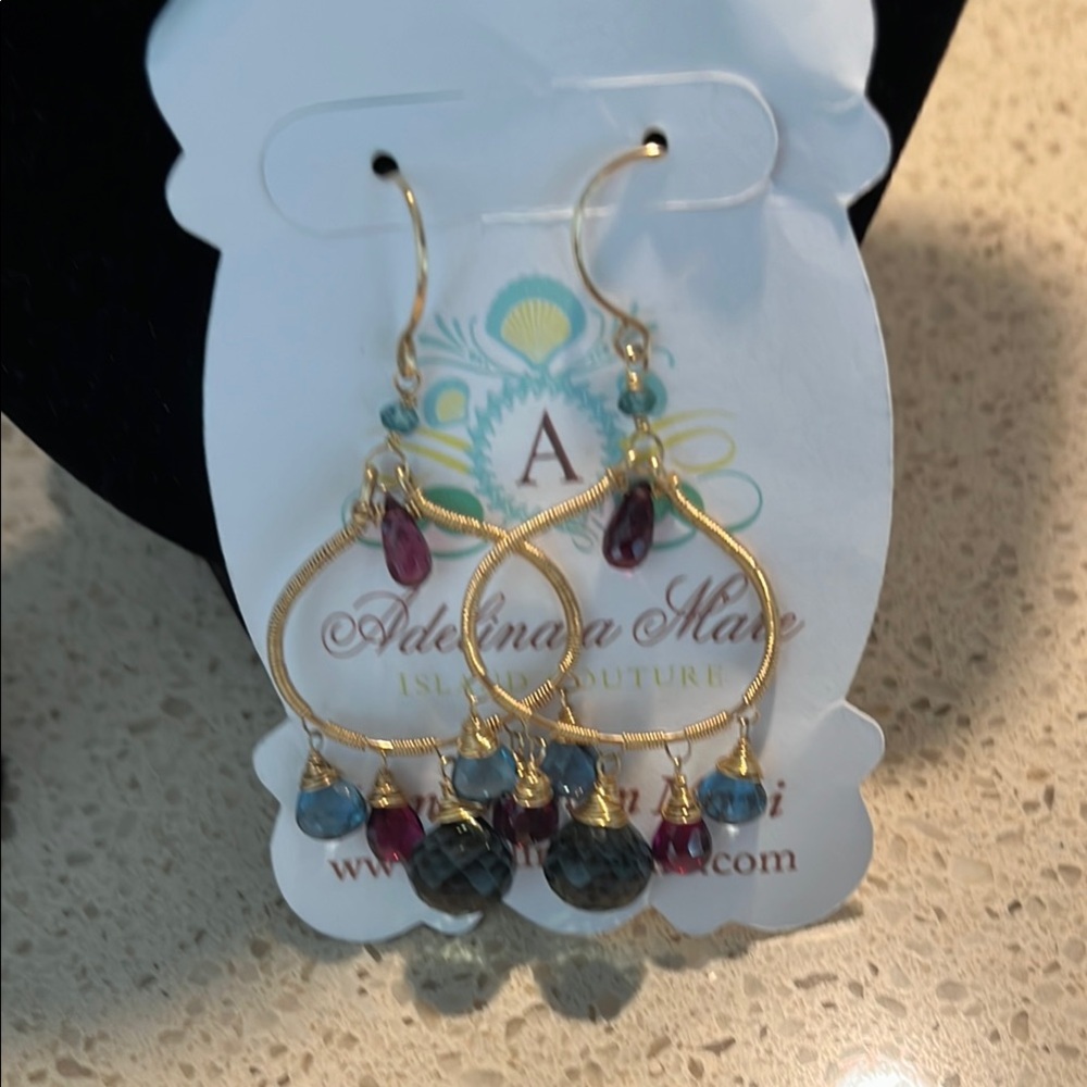 14 kt Gold filled  and Multicolor briolette Hoop Earrings